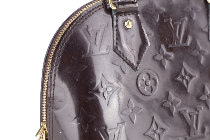LOUIS VUITTON ALMA BB AMARANTE VERNIS (M12173) GOLD HARDWARE WITH LOCK&KEYS , DUST COVER, STRAPS AND BOX