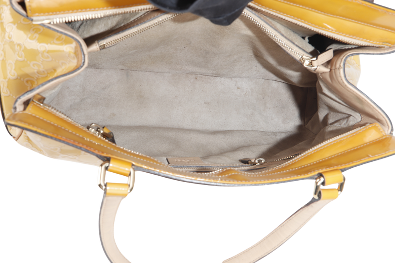 GUCCI GUCCISSIMA MAYFAIR (257612) YELLOW PATENT LEATHER SILVER HARDWARE WITH DUST COVER