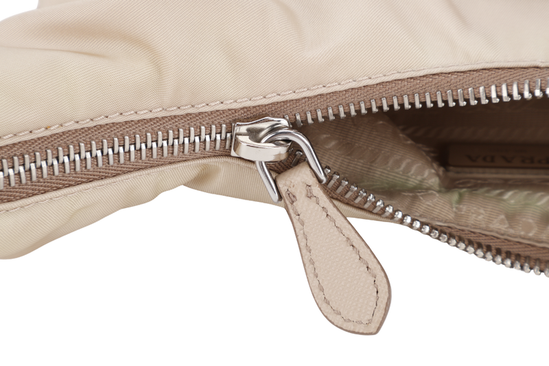 PRADA 1BH172 SAFFIANO BEIGE CHAIN SHOULDER BAG SILVER HARDWARE WITH CARD AND DUST COVER