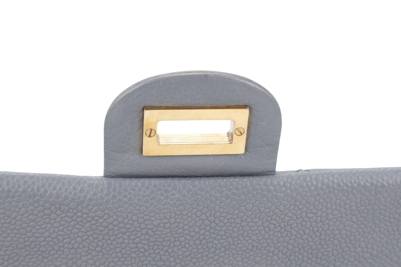 CHANEL REISSUE 2.55 (1893xxxx) MEDIUM DOUBLE FLAP DARK GREY CAVIAR LEATHER GOLD HARDWARE WITH DUST COVER