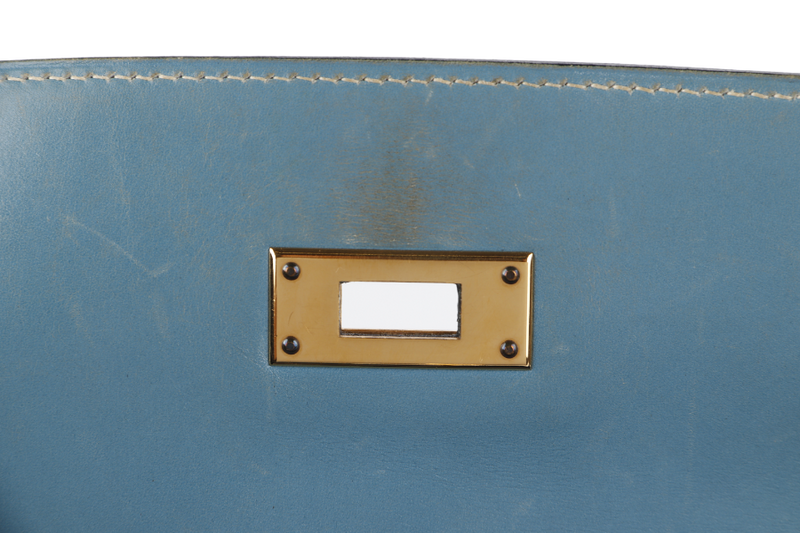 HERMES KELLY 32 STAMP A (YEAR 1997) BLUE JEAN BOX LEATHER GOLD HARDWARE WITH DUST COVER, STRAP , KEYS AND LOCK