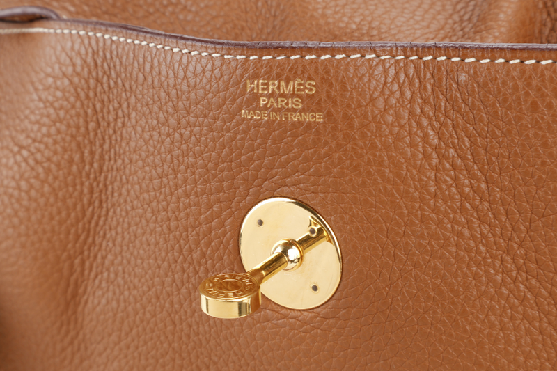 HERMES LINDY 34 STAMP K SQUARE (YEAR 2007) GOLD CLEMENCE LEATHER GOLD HARDWARE WITH DUST COVER
