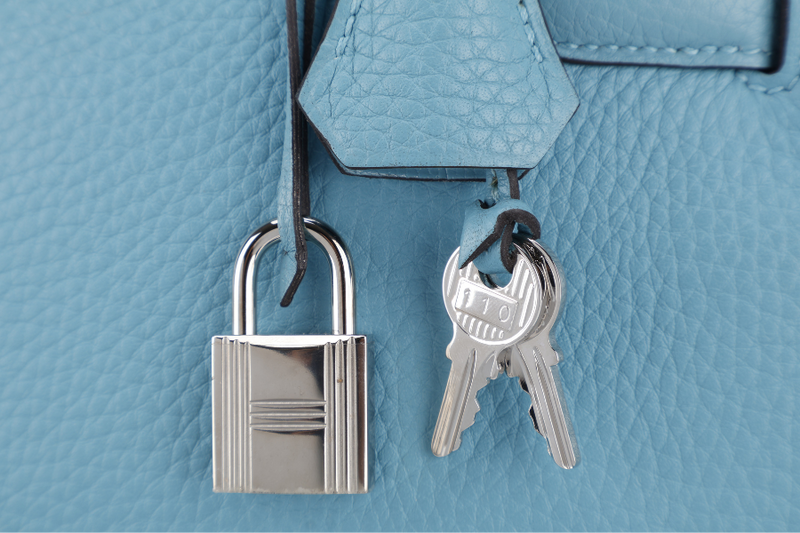 HERMES KELLY 32 BLUE ATOLL CLEMENCE SILVER HARDWARE STAMP X (YEAR 2016) WITH KEYS&LOCK, STRAPS, DUST COVER AND BOX