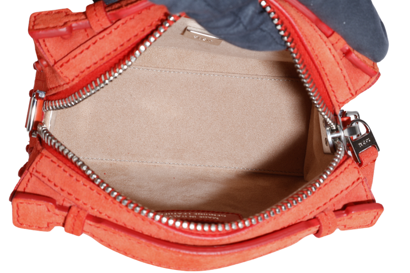 TODS RUBBERSTUD CROSSBODY SLING BAG ORANGE SUEDE SILVER HARDWARE WITH STRAPS AND DUST COVER