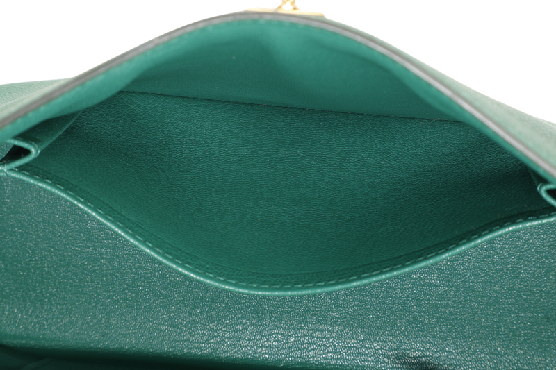 HERMES KELLY 25 SELLIER STAMP A (YEAR 2017) VERT VERTIGO EPSOM LEATHER GOLD HARDWARE WITH STRAP, KEYS, LOCK AND DUST COVER