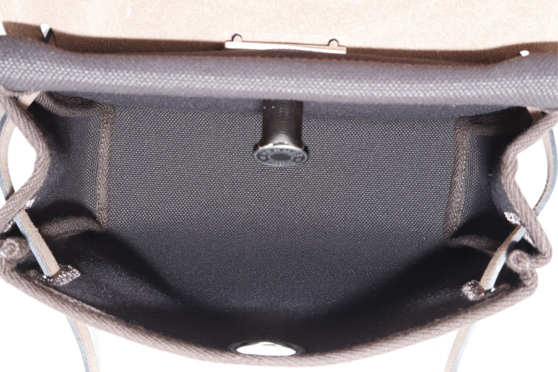 HERMES MINI HERBAG STAMP W (YEAR 2024) EBENE TOILE SILVER HARDWARE WITH DUST COVER