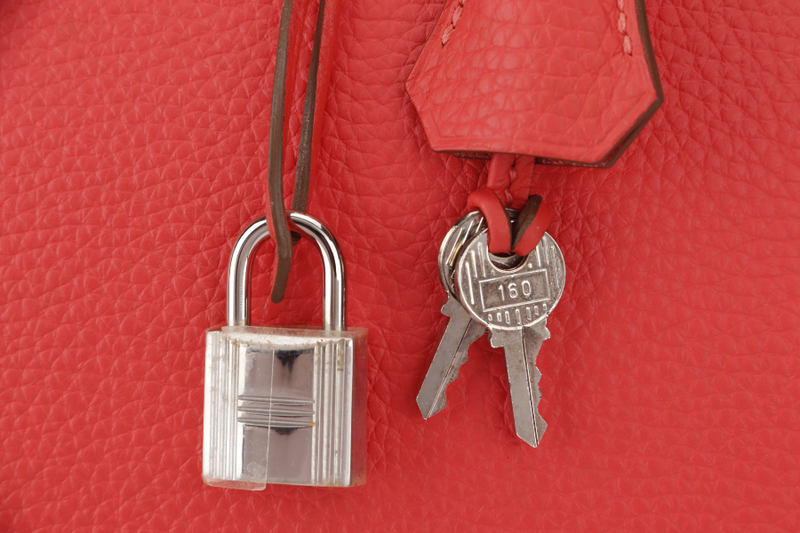 HERMES BIRKIN 35 (STAMP P) ROSE JAIPUR CLEMENCE LEATHER SILVER HARDWARE WITH KEYS LOCK , DUST COVER AND RAIN COAT