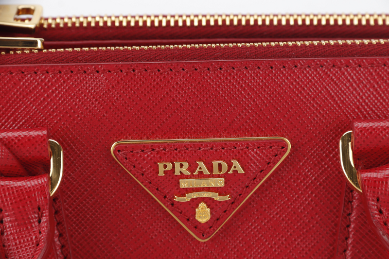 PRADA GALLERIA MINI TOTE (1BA906) RED SAFFIANO LEATHER GOLD HARDWARE WITH STRAP AND DUST COVER