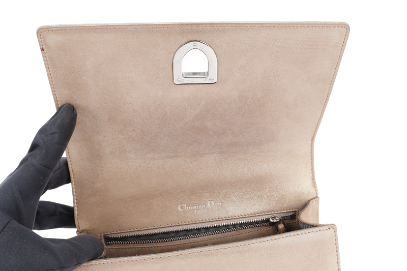 DIOR DIORAMA SMALL METALLIC BEIGE SUEDE SILVER HARDWARE 01-BO-0125 WITH CARD, DUST COVER AND BOX