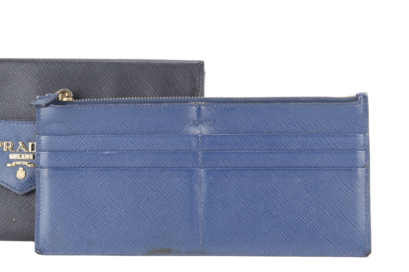 PRADA 1MF006 SAFFIANO LEATHER ENVELOPE CLUTCH BLACK & BLUE WITH CARD AND BOX