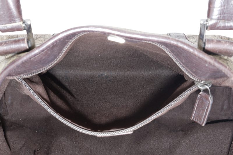 GUCCI TOTE BAG BROWN CANVAS SILVER HARDWARE NO DUST COVER
