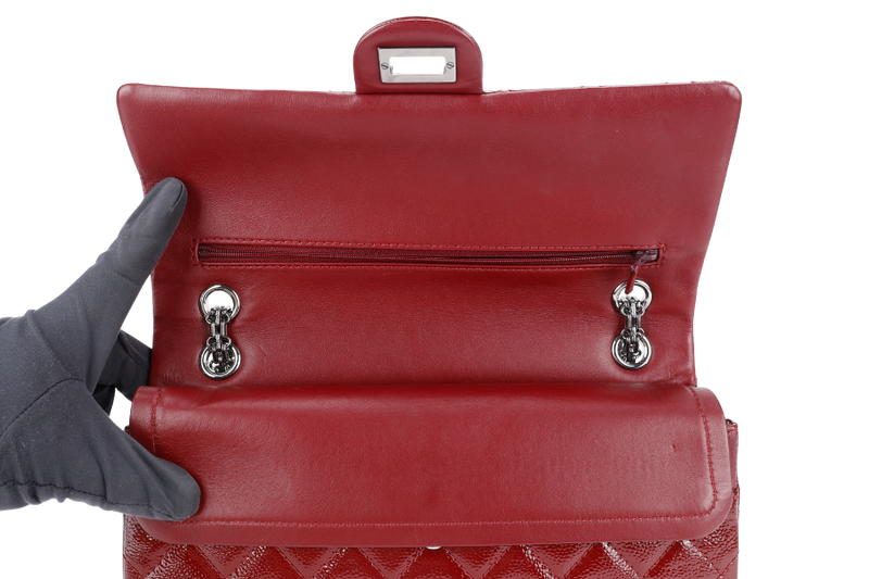 CHANEL 2.55 REISSUE (2025xxxx) BURGUNDY PATENT CAVIAR LEATHER RUTHENIUM HARDWARE WITH CARD NO DUST COVER