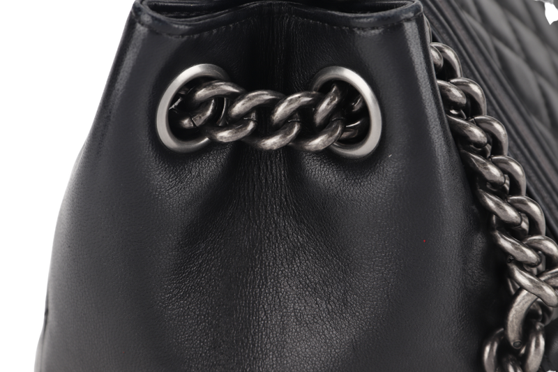 CHANEL BOY ACCORDION MEDIUM BLACK LAMBSKIN LEATHER PALLADIUM HARDWARE (1610xxxx) WITH DUST COVER