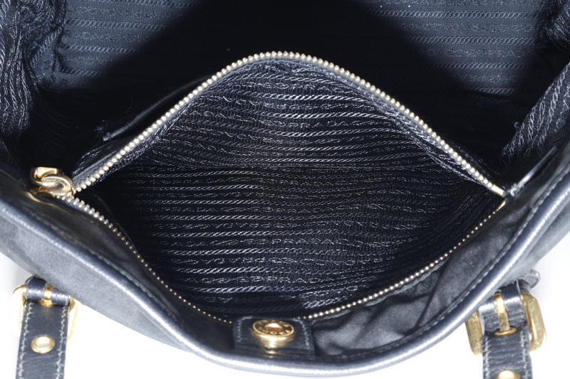 PRADA BR4997 SHOULDER TOTE BAG NERO TESSUTO SAFFIANO GOLD HARDWARE WITH CHARM, CARD AND NO DUST COVER