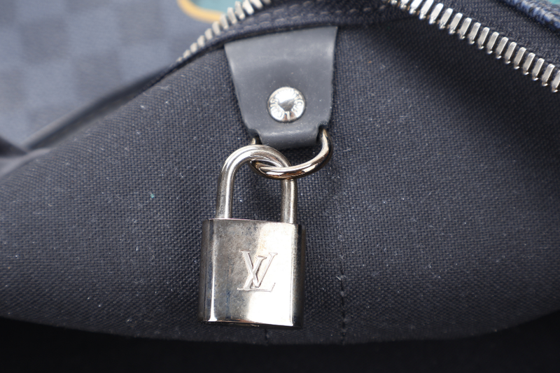 LOUIS VUITTON KEEPALL BANDOULIERE JUNGLE 55 DAMIER COBALT GOLD HARDWARE NO STRAP AND NO DUST COVER