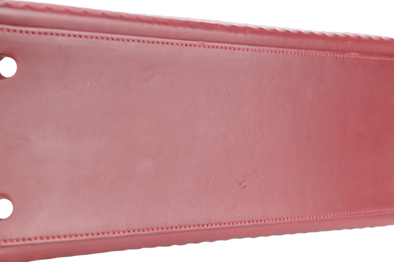 HERMES KELLY 32 WAFFLE SELLIER STAMP G (YEAR 2003) ROUGE H EVERCALF LEATHER SILVER HARDWARE WITH STRAPS, DUST COVER (NO KEYS & LOCK)