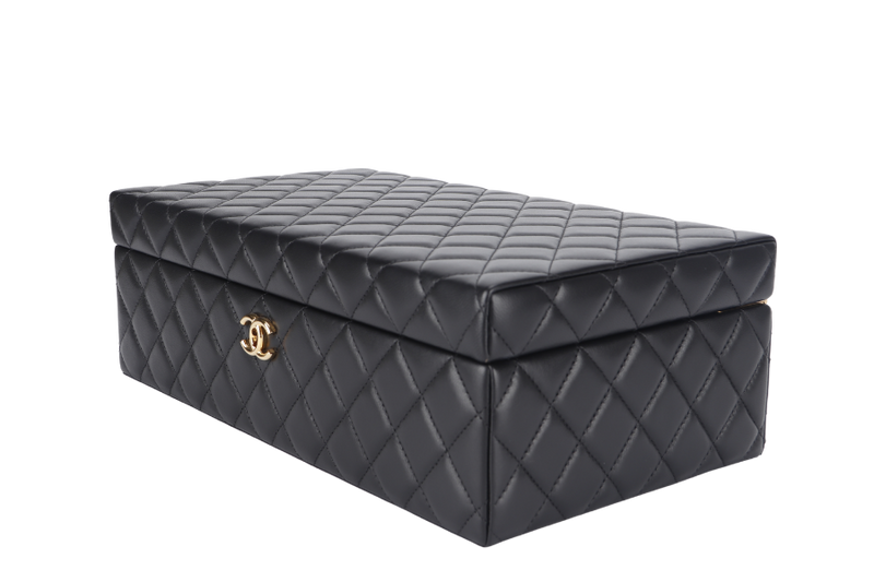 CHANEL BLACK VANITY CASE LIMITED EDITION (2500xxxx) RARA HOME DECOR COSMETIC JEWELRY BOX WITH DUST COVER AND BOX