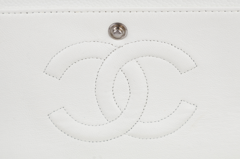 CHANEL CLASSIC FLAP MEDIUM SIZE WHITE CAVIAR SILVER HARDWARE (1121xxxx) WITH CARD, DUST COVER AND BOX