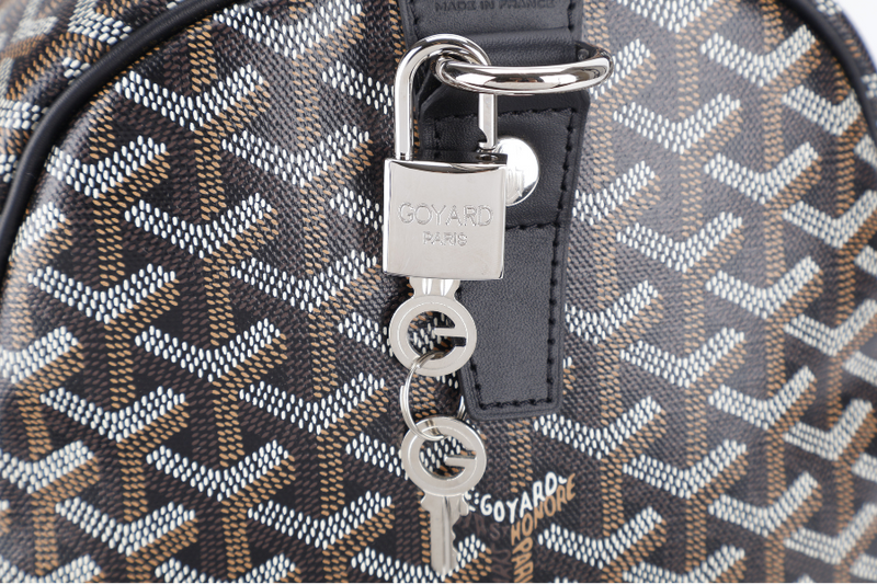 GOYARD BOSTON 50 BLACK GOYARDINE BLACK TRIM SILVER HARDWARE LOCK &amp; KEYS WITH DUST COVER