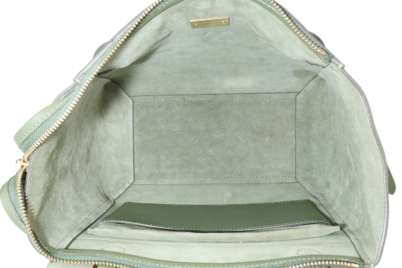 CELINE MICRO BELT BAG GREEN LEATHER GOLD HARDWARE WITH STRAPS AND DUST COVER
