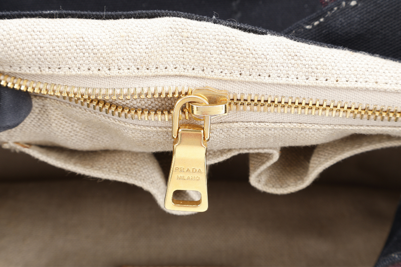 PRADA CANAPA RIGHE B1872B PINK AND DARK BROWN CANVAS TOTE BAG WITH CARD AND DUST COVER