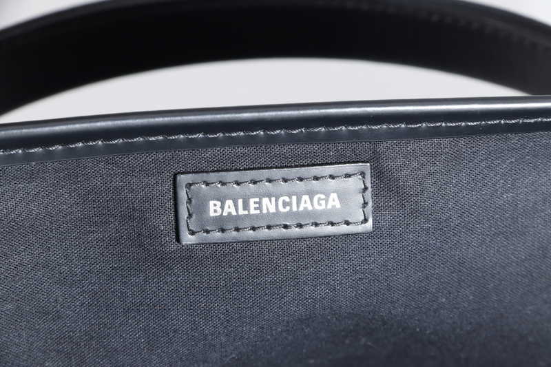 BALENCIAGA CABAS (390346) TWO WAY BAG xs BLACK CANVAS SILVER HARDWARE 1000.T.523147 WITH DUST COVER AND BOX