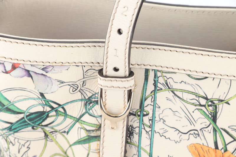 GUCCI FLORA TOTE WHITE LEATHER SILVER HARDWARE NO DUST COVER