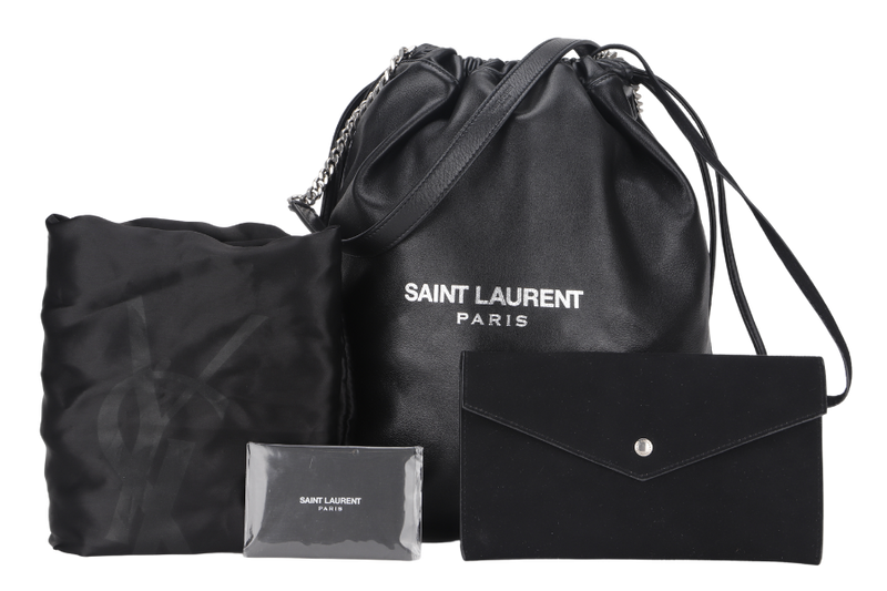 YVES SAINT LAURENT (YSL) TEDDY BUCKET BAG (MAI 538 447 · 0718) BLACK LAMBSKIN SILVER HARDWARE, WITH CARD & DUST COVER