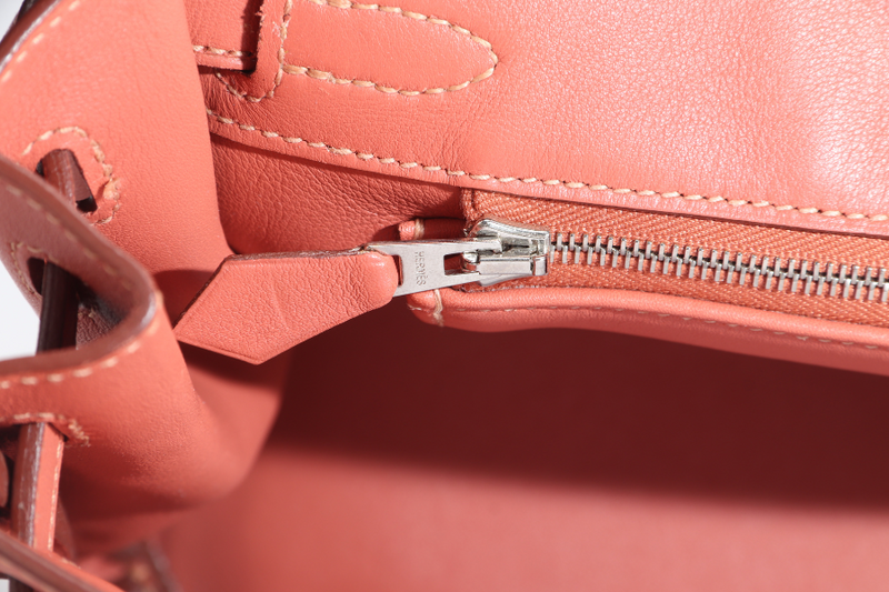 HERMES BIRKIN 25 ROSY PINK SWIFT LEATHER SILVER HARDWARE STAMP L (YEAR 2008) WITH LOCK, KEYS, NO DUST COVER