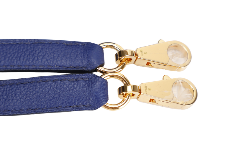 HERMES BOLIDE 1923 STAMP C (2018) BLUE ELECTRIC NOVILLO LEATHER GOLD HARDWARE WITH KEYS, LOCK, STRAPS, DUST COVER AND RAIN COAT