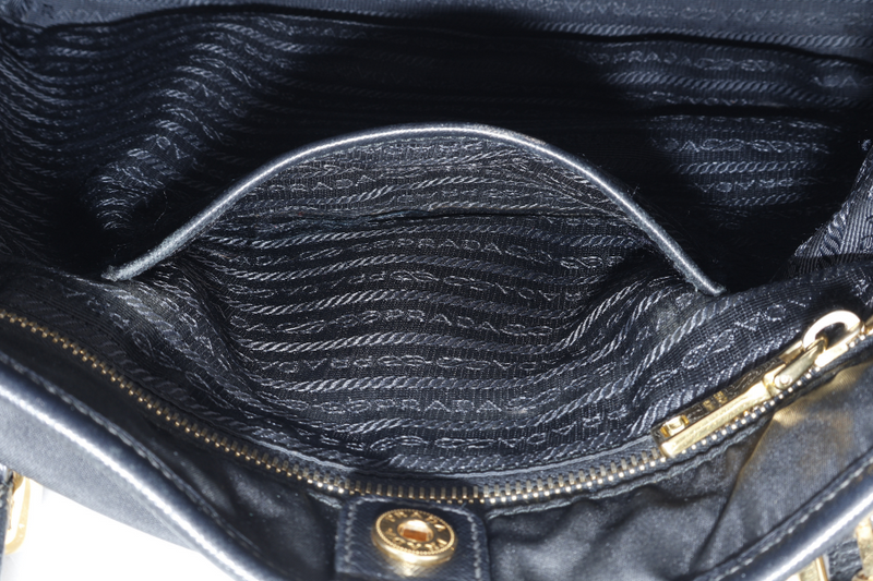 PRADA BR4997 SHOULDER TOTE BAG NERO TESSUTO SAFFIANO GOLD HARDWARE WITH CHARM, CARD AND NO DUST COVER