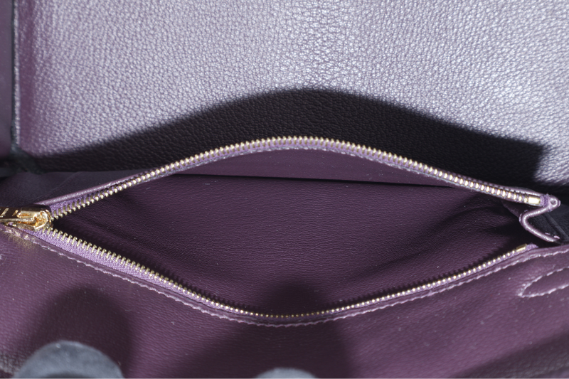 HERMES BIRKIN 25 STAMP T (YEAR 2015) RAISIN COLOR TOGO LEATHER GOLD HARDWARE WITH KEYS, LOCK AND DUST COVER