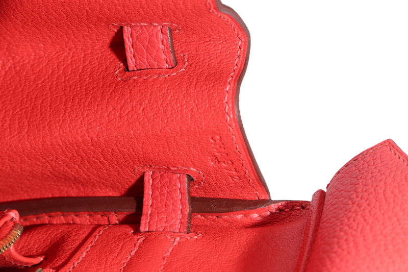 HERMES BIRKIN 25 ROUGE PIVOINE TOGO GOLD HARDWARE STAMP C (YEAR 2018) WITH KEYS, LOCK, RAINCOAT AND DUST COVER