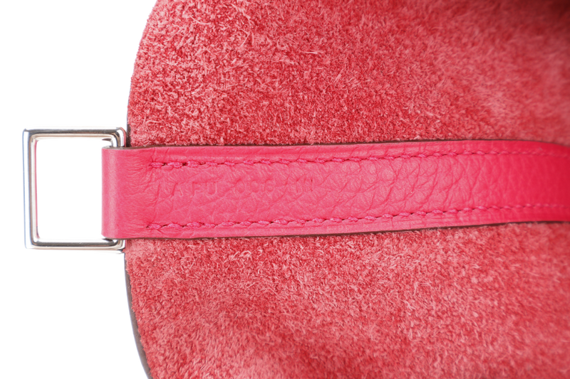 HERMES PICOTIN 18 ROSE TEXAS COLOR CLEMENCE LEATHER STAMP A (2017) SILVER HARDWARE WITH LOCK & KEYS AND DUST COVER