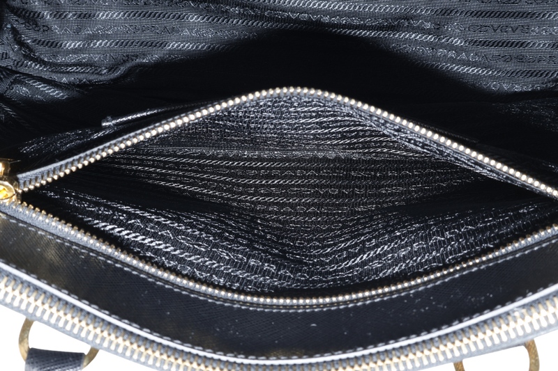 PRADA BN1786 DOUBLE ZIP TOTE BAG BLACK SAFFIANO LUX LEATHER GOLD HARDWARE WITH DUST COVER AND CARD