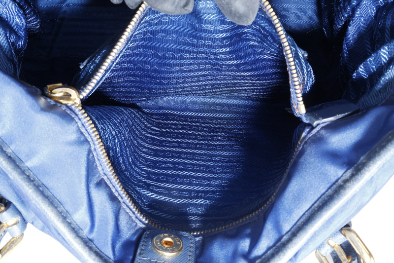 PRADA BR4997 SHOULDER TOTE BAG BLUETTE TESSUTO SAFFIANO GOLD HARDWARE WITH CHARM, CARD AND NO DUST COVER