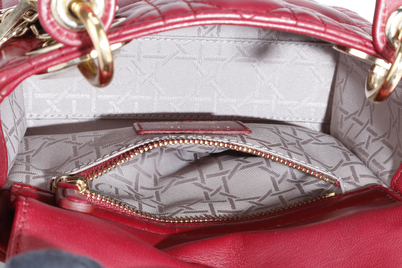 CHRISTIAN DIOR LADY DIOR MINI MAROON GOLD HARDWARE WITH CARD, DUST COVER AND BOX