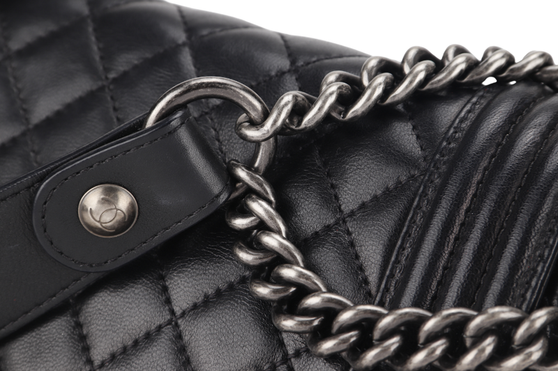 CHANEL BOY ACCORDION MEDIUM BLACK LAMBSKIN LEATHER PALLADIUM HARDWARE (1610xxxx) WITH DUST COVER