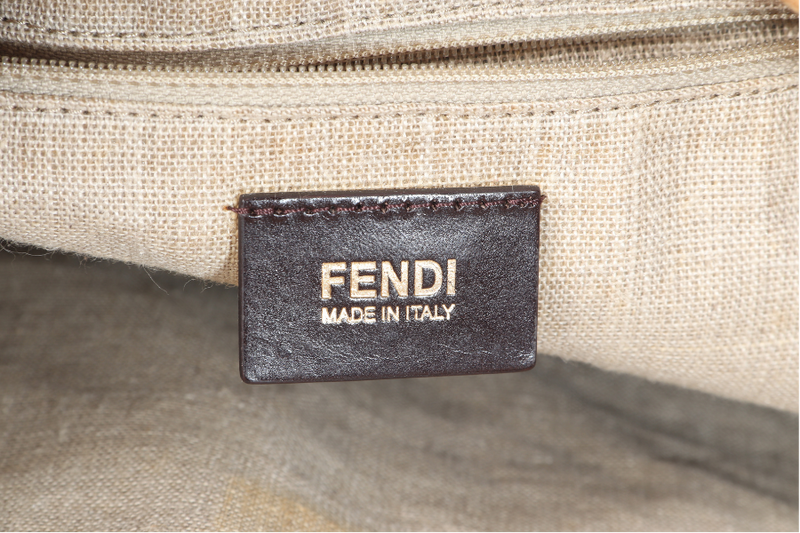 FENDI PEQUIN HOBO BAG (8BR653) BROWN CANVAS GOLD HARDWARE NO DUST COVER