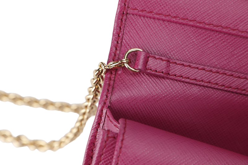 SALVATORE FERRAGAMO MISS VARA BOW CROSSBODY WALLET ON CHAIN (KM22B850) DARK PINK LEATHER GOLD HARDWARE WITH BOX