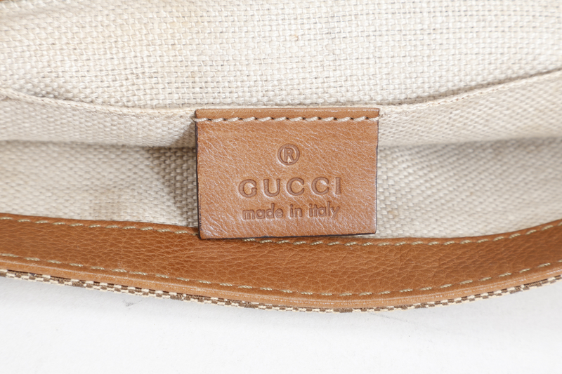 GUCCI VINTAGE BEIGE AND BROWN GG CANVAS MARRAKECH EVENING BAG GOLD HARDWARE WITH DUST COVER