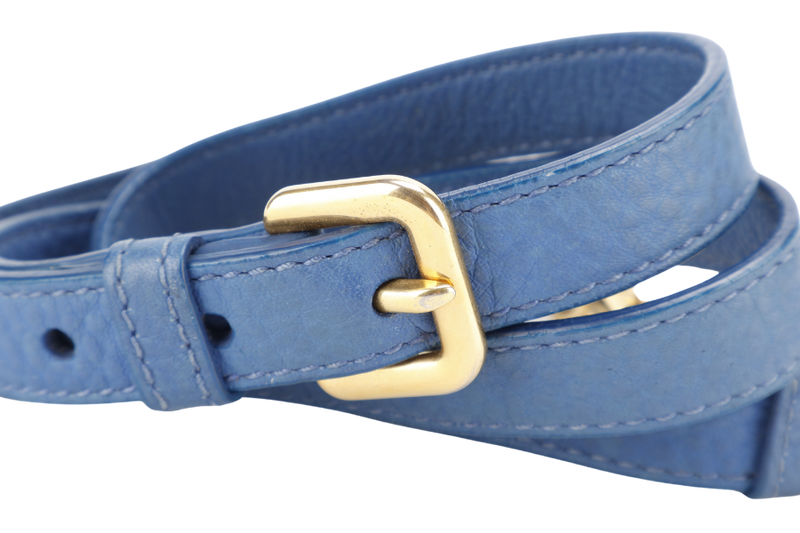 PRADA BLUE VITELLO DAINO LEATHER TOTE GOLD HARDWARE WITH STRAPS, CARD AND DUST COVER
