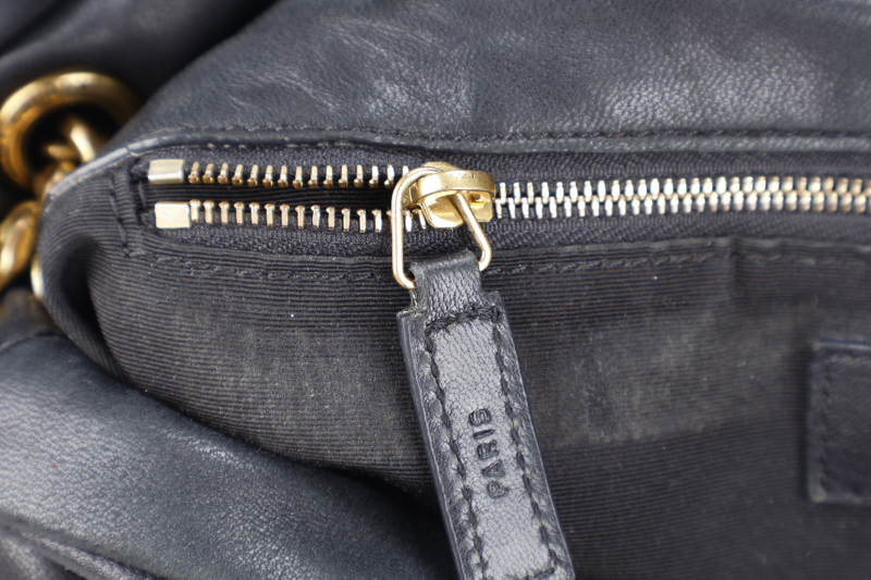 YVES SAINT LAURENT (YSL) LOULOU MA577475 SMALL BLACK LAMBSKIN LEATHER GOLD HARDWARE