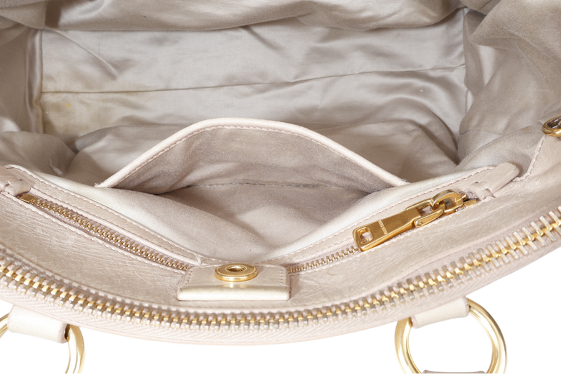 MIU MIU VITELLO LUX LARGE BEIGE BOWLER BAG GOLD HARDWARE WITH LEATHER STRAPS AND DUST COVER