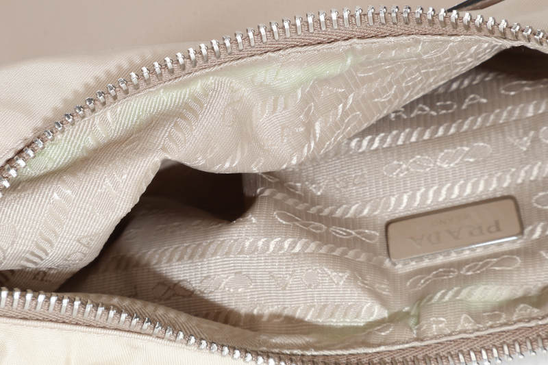 PRADA 1BH172 SAFFIANO BEIGE CHAIN SHOULDER BAG SILVER HARDWARE WITH CARD AND DUST COVER