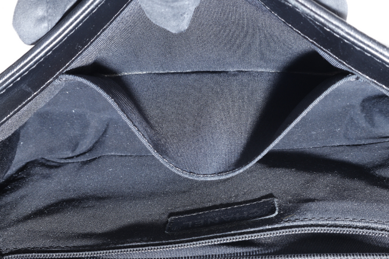 CHANEL LEBOY NEW MEDIUM BLACK LAMBSKIN LEATHER SILVER HARDWARE (2310xxxx) WITH DUST COVER AND BOX
