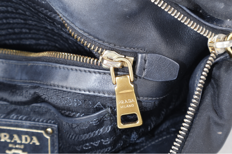 PRADA BN1903 TOP HANDLE BLACK NYLON GOLD HARDWARE NO DUST COVER