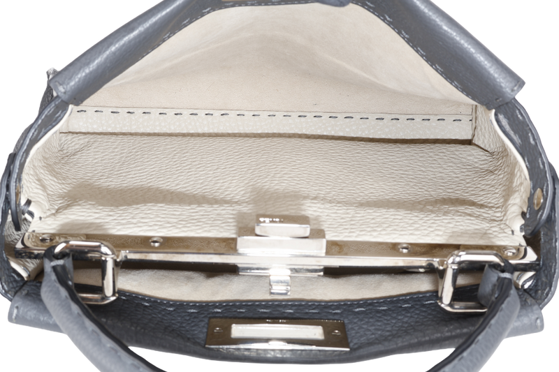 FENDI PEEKABOO ISEEU MEDIUM GREY LEATHER SILVER HARDWARE WITH STRAPS, DUST COVER AND RAINCOAT
