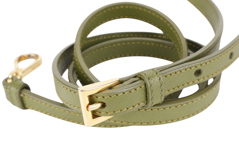 PRADA LIME GREEN SAFFIANO LUX LEATHER (BL0837) PROMENADE SATCHEL GOLD HARDWARE WITH STRAPS ,CARD AND DUST COVER