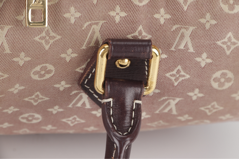 LOUIS VUITTON SPEEDY BANDOULIERE 30 MINI LIN CANVAS GOLD HARDWARE WITH DUST COVER, STRAPS,  LOCK AND KEYS